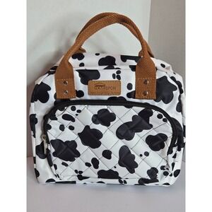 Homespon Cow Print Insulated Lunch Bag Black White Zippered Front Pocket